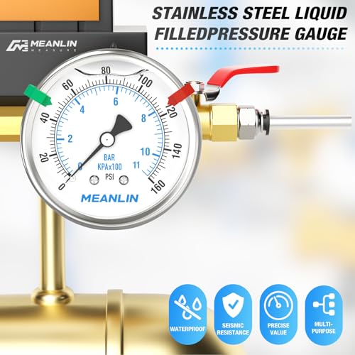 0~160Psi Stainless Steel Liquid Filled Pressure Gauge 2.5"FACE DIAL 1