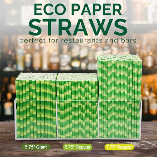 5.75" x 0.31" Green Bamboo Disposable Paper Drinking Straws for Short Drinks (250 Count)