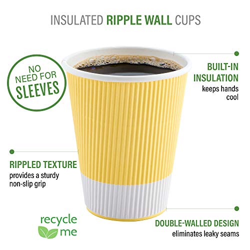 Ripple Wall Coffee Cups 25 Count 8 Ounce Insulated Light Yellow Paper Cups