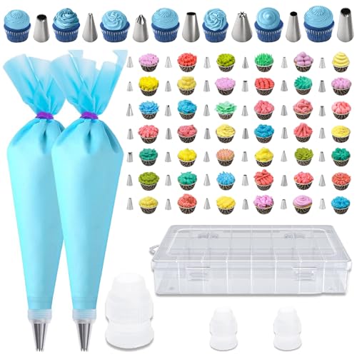 55PCS Piping Bags Tips Set Reusable Pastry Bags and Frosting Tips Cakes Decorating Kit for Cookie Icing