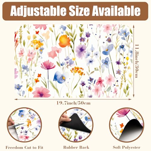 Watercolor Floral Meadow Coffee Mat Absorbent Dish Drying Mat for Kitchen Counter Hide Stain Rubber Backed Coffee Bar Accessories Fit Under Espresso Machine Dish Drainer