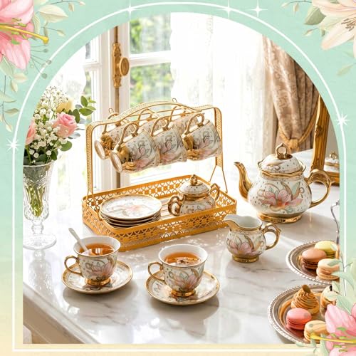 22 Pcs Vintage Porcelain Tea Sets for Adults (22 Count)