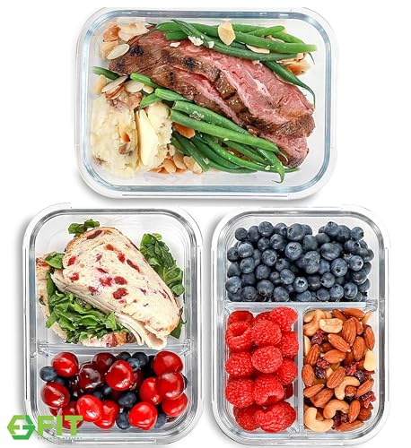 Glass Meal Prep Containers 1 & 2 & 3 Compartments (3 Count)