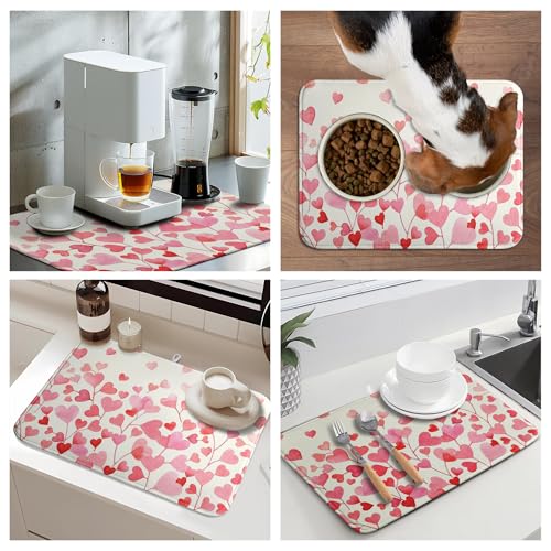 Happy Valentines Day Dish Drying Mat Valentine Drying Matt Kitchen Counter Love Heart Dish Dry Mats 18x24 Inch Large Absorbent Kitchen Decor Under Coffee Maker