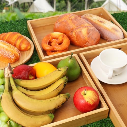 2 Pack Large Bamboo Serving Tray with Handles (2 Count)