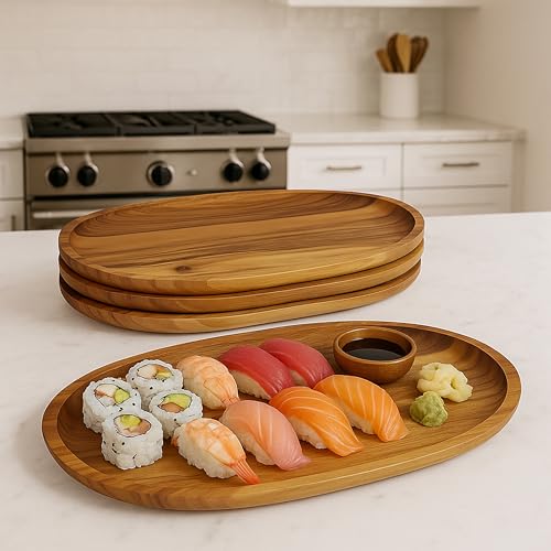 Woodard & Charles Acacia Wood Large Oval Serving Trays (4 Count)