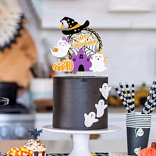1 Big Happy Halloween Boo Web Pumpkin Ghost Witch Hat Cake Topper