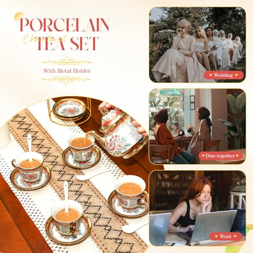 20 Pcs Adult Tea Party Set Porcelain with Metal Holder