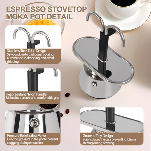 Uncoated 2 Cup Dual Pipe Moka Pot 304 Thickened Stainless Steel