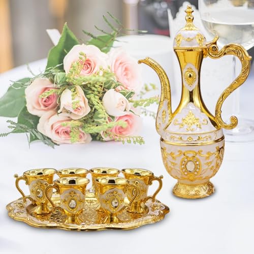 Gold Tea Set Vintage Coffee Pot Set with 6 Cups and Tray