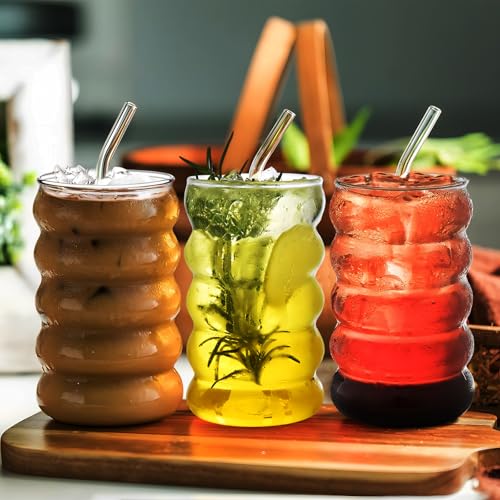 4 Pcs 20oz Drinking Glasses Set with Bamboo Lids and Straws (4 Count)