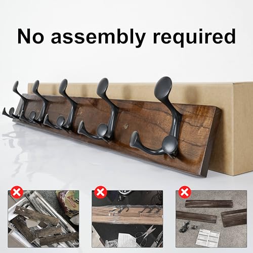 24 Inch Walnut Wood Coat Rack Wall Mount with 5 Triple Hooks