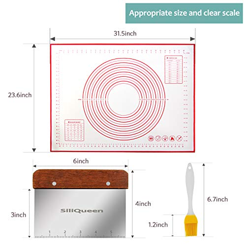 Silicone Pastry Baking Mat with Measurements Extra a Brush and a Dough Scraper