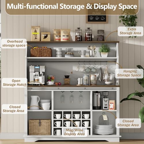 55" Farmhouse Coffee Bar Cabinet with 3 Tier Storage Hutch