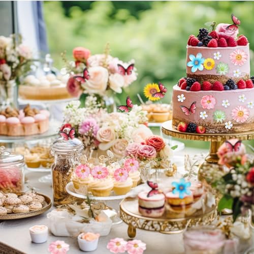 55 Pcs Edible Flowers & Butterflies Cake Decorations (55 Count)