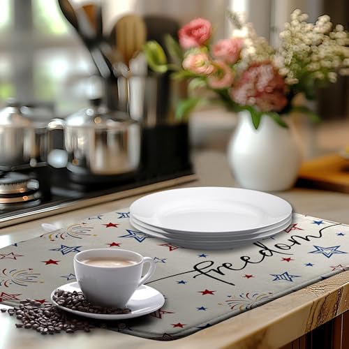 Patriotic Stars Dish Drying Mats 4th of July Dish Mat Kitchen Large Drying Matt Dishes Dryer Pad for Kitchen Counter Absorbent Microfiber Washable Foldable Reusable 18x24 in