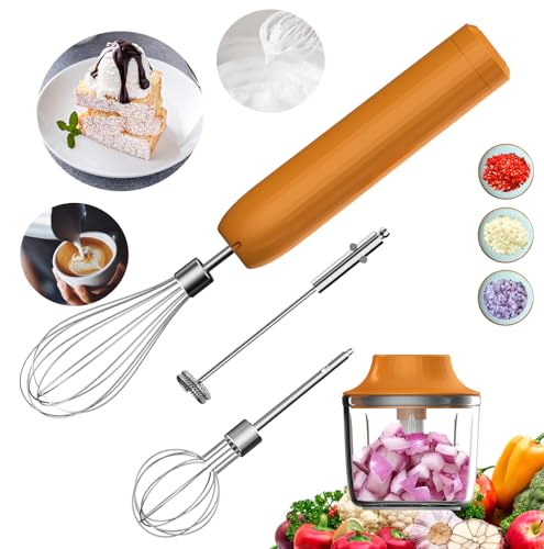4-in-1 Electric Hand Mixer, Electric Whisk, Mini Onion Chopper 10Oz, Small Cordless Hand Blender, Milk Frother Wand for Coffee, Matcha, 4 Speed Rechargeable Food Processor for Baby Food Maker