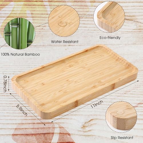 3 Pcs Bamboo Tray for Bathroom Bamboo Vanity Bathroom Counter Organizer Decorative Tea Serving Tray for Dresser Coffee Table Home Toilet Tank Candle Perfume (3 Count)
