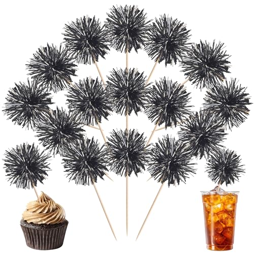 40 PCS Black Foil Firework Cupcake Toppers Sparkle Tinsel Cupcakae Picks Sparkler Fireworks Party Decorations Cocktail Fruit Toothpick for Birthday Wedding Graduation Party Decorations Supplies (40 Count)