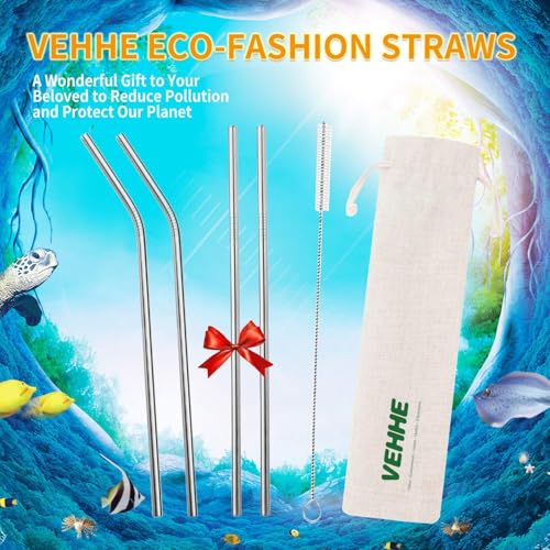 Metal Straws Stainless Steel Reusable Straws Set (4 Count)
