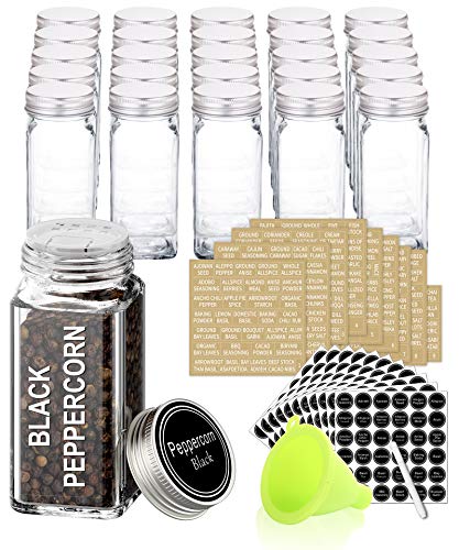 25 Pcs 4 oz Glass Spice Jars with 703 Spice Labels and Shaker Lids (25 Count)