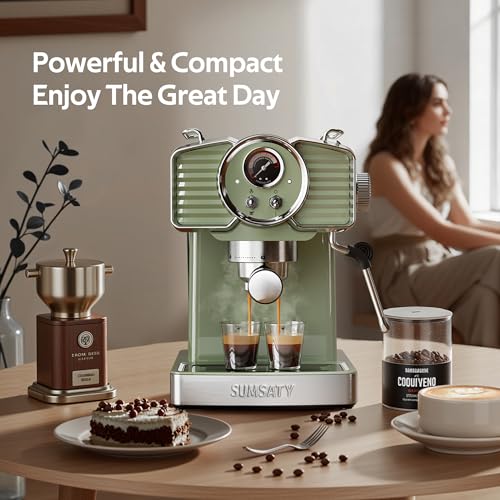 20 Bar Espresso Machine Retro with Powerful Milk Frother
