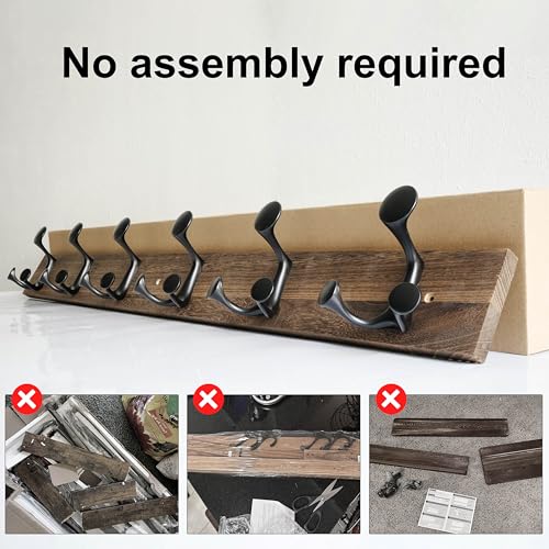 36 Inch Wood Burnt Coat Rack Wall Mount with 6 Triple Hooks