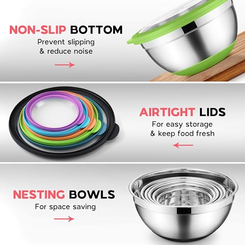 Colorful Mixing Bowl Set of 6 for Kitchen (7.33 Count)