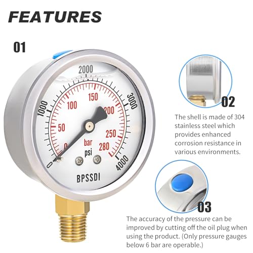 0 4000 Psi Glycerin Liquid Filled Hydraulic High Pressure Gauge