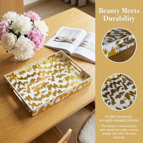White & Gold Glitter Abstract Serving Tray with Handles