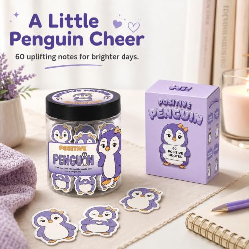 Positive Penguin Purple Jar with 60 Affirmation Cards (3 Count)