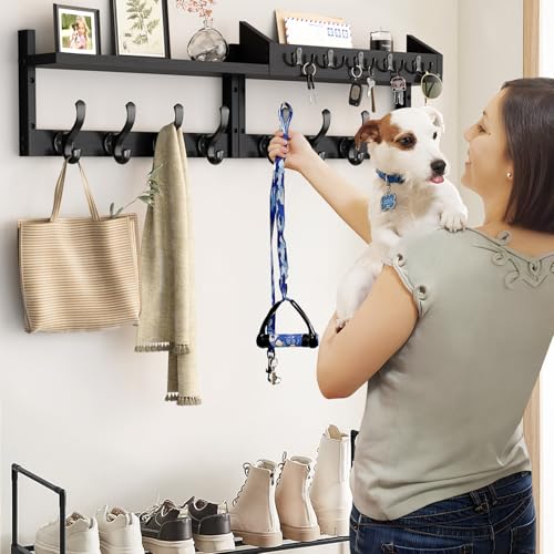 35" Coat Rack Wall Mount with Shelf & 13 Hooks