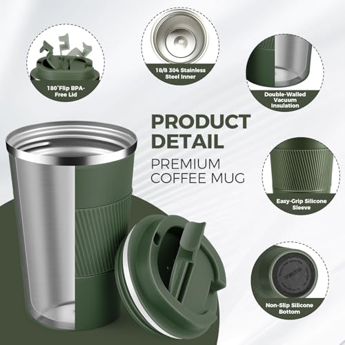 13 oz Stainless Steel Insulated Travel Coffee Mug with Fip Lid Bulk 4 Pack (4 Count)