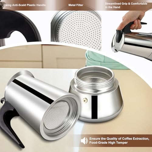 12 Cup Stovetop Espresso Maker Stainless Steel Moka Pot Stove Top Percolator Italian Coffee Makers Capable Mocha Greca Machine Cafe Classic Induction Cookers for Home and Camping 600ml 20oz (12 Count)