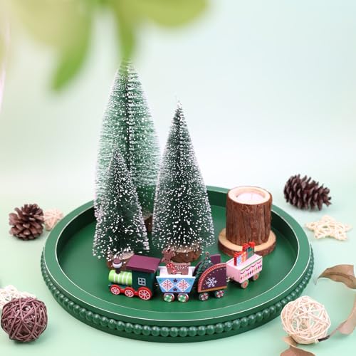 Green Round Wood Decorative Ottoman Tray for Coffee Table