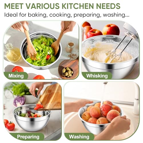 Mixing Bowls 3PCS Stainless Steel Serving Salad Bowls (3 Count)