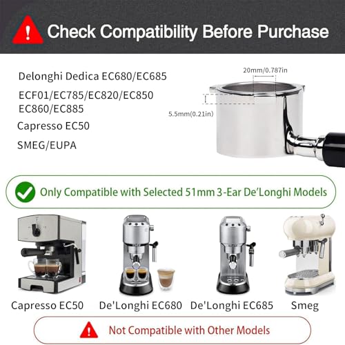 51mm Bottomless Portafilter for Delonghi Dedica EC680