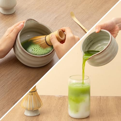 Ceramic Matcha Bowl with Bamboo Whisk Holder