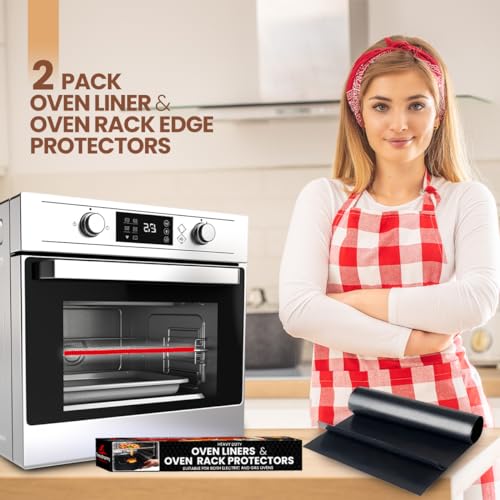 Oven Liners for Bottom of Oven 17"x 25" and Silicone Rack Guards Red 22" (4 Count)