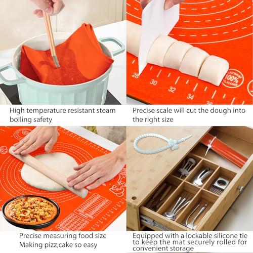 Silicone Baking Mat 28" x 20" Extra Thickness Dough Rolling Mat with Measurements and Edge Heightening