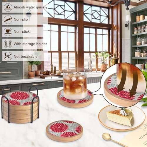 Wood Coasters Set of 6 with Holder