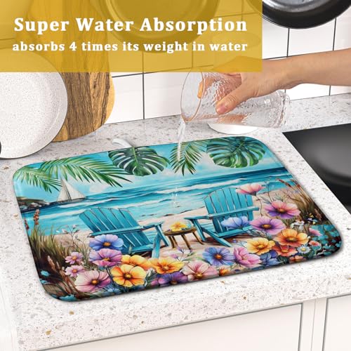 Spring Summer Sea Chair Dish Drying Mat for Kitchen Counter