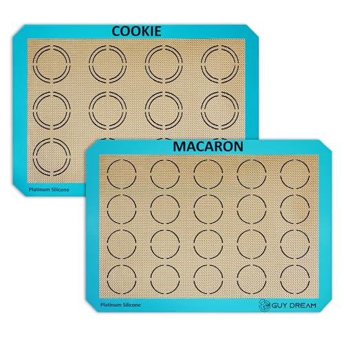 GUYDREMAT 2PCs Half Sheet Silicone Baking Mat Set for Cookie and Macaron (2 Count)