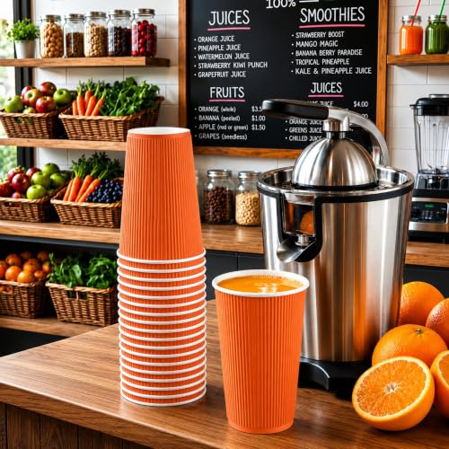 Ripple Wall Coffee Cups 25 Count 16 Ounce Insulated Tangerine Orange Paper Cups