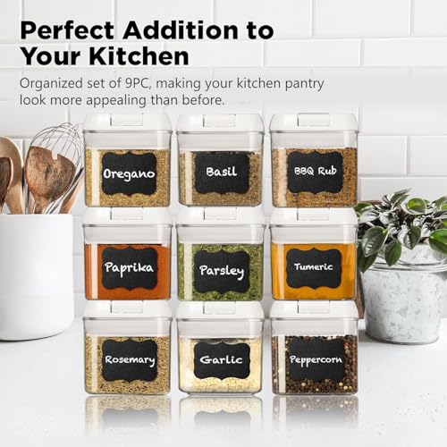 9 PC (0.5L, 17oz) Spice Storage Containers with Lids & 6 Spoons (9 Count)