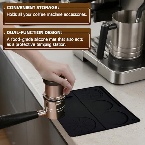 3-in-1 Silicone Mat Set for Ninja Luxe Cafe ES601 & ES701 Espresso Machine– Top Mat, Bottom Sliding Mat & Tamping Station Pad, Full Protection Non-Slip Coffee Machine Accessories (Black) (3 Count)