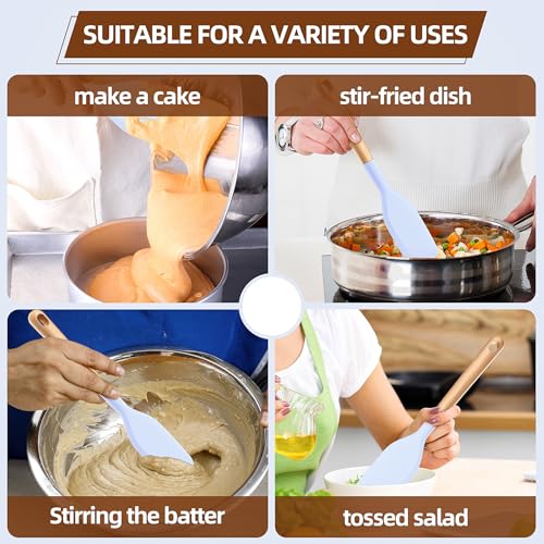 Wooden Handle Silicone Rubber Spatula Set for Kitchen Baking (2 Count)