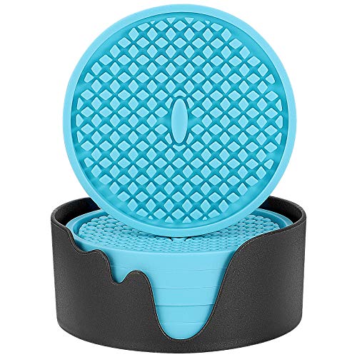 Silicone Coasters [6 Pack] Thickened Drink Coasters with Holder (6 Count)