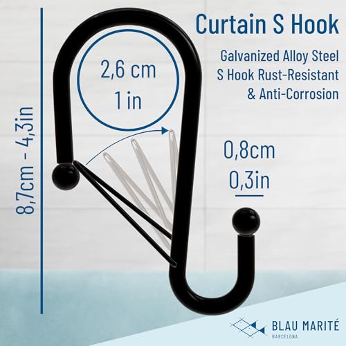 Set of 12 Black Metal S Hook Shower Hooks 1” (12 Count)