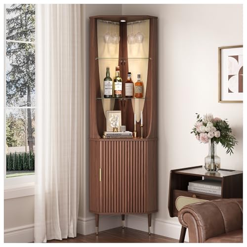 Tall Corner Bar Cabinet for Liquor
